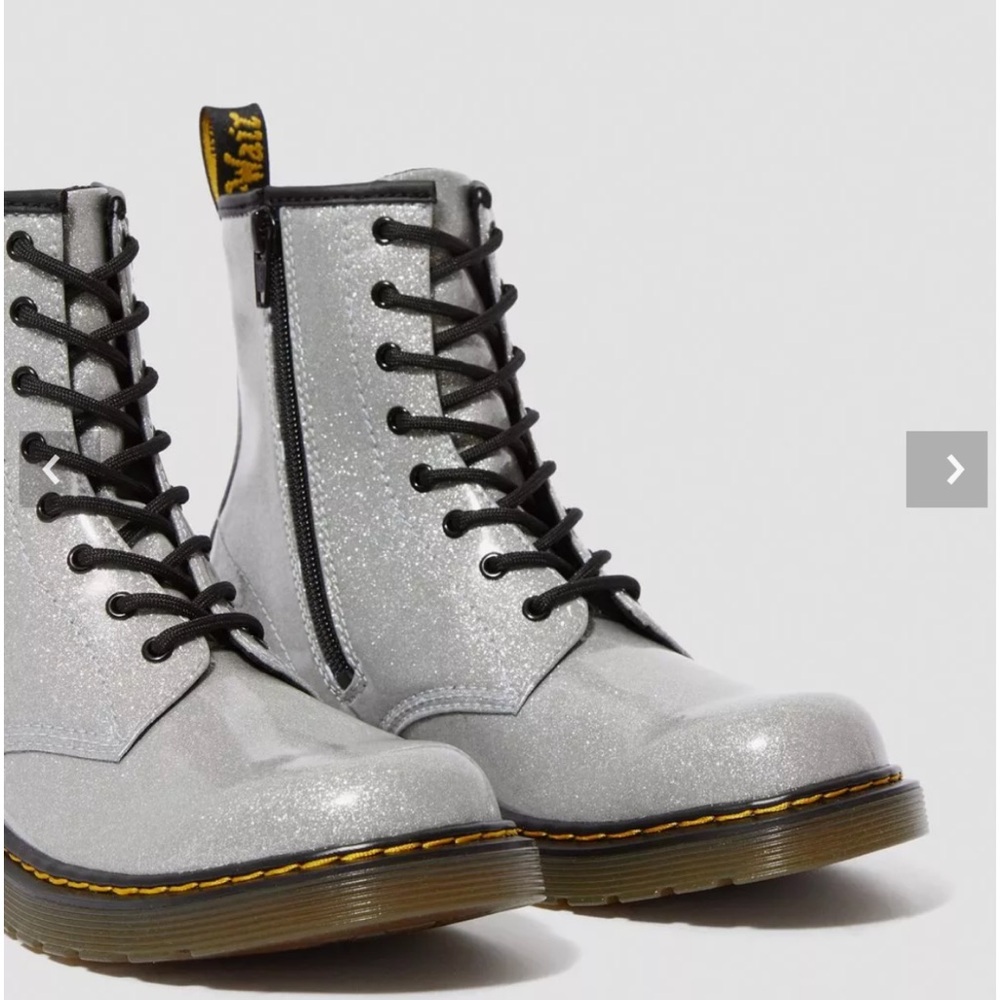 NEW • Dr. Martens • Women’s US Ladies 6 1460 GLITTER LACE UP BOOTS Silver Black